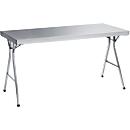 Stainless steel workbench with folding frame, 1800x700x850 mm