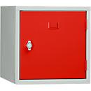 Stalen kubuskast, afsluitbaar, 380 mm, corpus grijs en deur rood RAL 3020