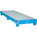 Stalen lekbak met rooster, 2400 x 800 mm, blauw RAL 5012
