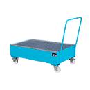 Stalen lekbak met wielen + greep, 1200 x 800 mm, blauw RAL 5012