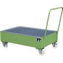 Stalen lekbak met wielen + greep, 1200 x 800 mm, groen RAL 6011