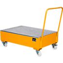 Stalen lekbak met wielen + greep, 1200 x 800 mm, oranje RAL 2000