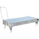 Stalen lekbak met wielen + greep, 1800 x 800 mm, gegalvaniseerd