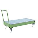 Stalen lekbak met wielen + greep, 1800 x 800 mm, groen RAL 6011