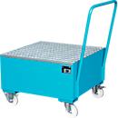 Stalen lekbak met wielen + greep, 800 x 800 mm, blauw RAL 5012
