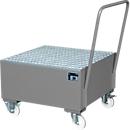 Stalen lekbak met wielen + greep, 800 x 800 mm, grijs RAL 7005