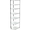 Stalen rek PROGRESS 2000, open hoekkast bouwdeel, zonder achterwand, H 2600 x B 400 + D 400 mm, zwart frame