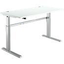 Standaard bureau, elektrisch in hoogte verstelbaar, rechthoekig, C-poot, B 1600 x D 800 x H 725-1185 mm, lichtgrijs/blank aluminium RAL 9006