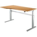 Standaard bureau, elektrisch in hoogte verstelbaar, vrije vorm, bevestiging links, C-poot, B 1800 x D 1000/800 x H 725-1185 mm, beuken/blank aluminium