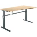 Standaard bureau, elektrisch in hoogte verstelbaar, vrije vorm, bevestiging rechts, C-poot, B 1800 x D 1000/800 x H 725-1185 mm, ahorn/antraciet