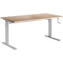 Standaard bureau, rechthoekig, handmatig in hoogte verstelbaar met slinger, C-voet, B 1600 x D 800 x H 728-1188 mm, eiken decor/blank aluminium