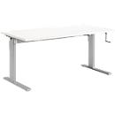 Standaard bureau, rechthoekig, handmatig in hoogte verstelbaar met slinger, C-voet, B 1600 x D 800 x H 728-1188 mm, wit/blank aluminium