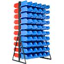 Standaardrek, aan twee zijden te vullen, 20 rijen, incl. 50 doorzichtige opbergbakken SSI Schäfer serie PROFI LF 321 blauw & 50 doorzichtige opbergbakken serie PROFI LF 321 rood, B 1145 x D 800 x H 1950 mm, antracietgrijs RAL 7016