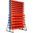 Standaardrek, aan twee zijden te vullen, 26 rijen, 2 x 70 doorzichtige opbergbakken SSI Schäfer serie PROFI LF 211 rood/blauw & 2 x 42 doorzichtige opbergbakken serie PROFI LF 221 rood/blauw, B 1145 x D 800 x H 1950 mm, antracietgrijs RAL 7016