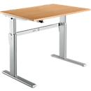 Standard desk, electrically height-adjustable, rectangular, C-foot, W 1200 x D 800 x H 725-1185 mm, beech/white aluminum RAL 9006