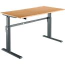 Standard desk, electrically height-adjustable, rectangular, C-foot, W 1600 x D 800 x H 725-1185 mm, beech decor/anthracite