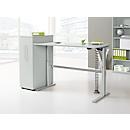 Standard desk, electrically height-adjustable, rectangular, C-foot, W 1600 x D 800 x H 725-1185 mm, light gray/white aluminum RAL 9006