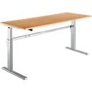 Standard desk, electrically height-adjustable, rectangular, C-foot, W 1800 x D 800 x H 725-1185 mm, beech/white aluminum RAL 9006