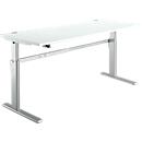 Standard desk, electrically height-adjustable, rectangular, C-foot, W 1800 x D 800 x H 725-1185 mm, light gray/white aluminum RAL 9006