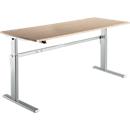 Standard desk, electrically height-adjustable, rectangular, C-foot, W 1800 x D 800 x H 725-1185 mm, oak/white aluminum RAL 9006