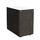 Standcontainer SOLUS PLAY, 1 Utensilienauszug, 3 Schübe, Tiefe 800 mm, grifflos, Mooreiche