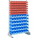 Stande storage racks single side, W 1130 x D 500 x H 1885 mm, 60 x 0.7 l, red + 42 x 3 l, blue