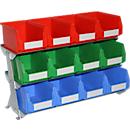 Standregal, mit 12 Sichtlagerkästen SSI Schäfer Serie PROFI LF 221, B 610 x T 206 x H 412 mm