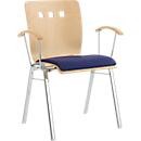 Stapelstoel 7450, voorgevormde zitting, lordosesteun, designgaten, met armleuningen, bekledingsstof Kashmara, blauw