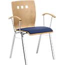 Stapelstoel 7450, voorgevormde zitting, lordosesteun, designgaten, met armleuningen, bekledingsstof Point/Trevira CS, blauw