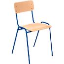 Stapelstoel Ceha® CS 3, stapelbaar tot 15 eenheden, zonder armleuningen, multiplex &amp; gepoedercoat stalen buis, B 385 x D 390 x H 490 mm, beuken/blauw