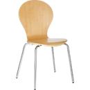 Stapelstuhl, 4er Set, B 470 x T 440 x H 450 mm, stapelbar bis 4 Stück, Holz & Stahlrohr verchromt, natur