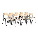 Stapelstuhl Ceha® CS 3, ohne Armlehnen, Sperrholz & Stahlrohr pulverbeschichtet, B 385 x T 390 x H 490 mm, Buche/schwarz, 10 Stück