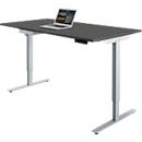 Start Off desk, electrically height-adjustable, rectangular, T-leg, W 1600 x D 800 x H 755-1255 mm, graphite/white aluminum + accessory drawer