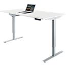 Start Off desk, electrically height-adjustable, rectangular, T-leg, W 1600 x D 800 x H 755-1255 mm, white/white aluminum + accessory drawer