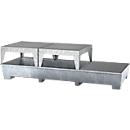 Station IBC ASECOS, en acier, avec caillebotis, 2 stands de remplissage et chaussures de chariot élévateur, capacité de 1000 l, L 3280 x P 1300 x H 820 mm, galvanisé