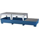 Station IBC ASECOS, en acier, avec caillebotis, 2 stands de remplissage et chaussures de chariot élévateur, capacité de 1000 l, L 3280 x P 1300 x H 820 mm, peint