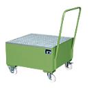 Steel collecting bucket with castors + handle, 800 x 800 mm, green RAL 6011