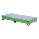 Steel collecting pan with grid, 1800 x 800 mm, green RAL 6011