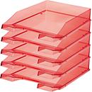 Storage basket HAN Klassik, for A4/C4 format, with labeling field, stackable, W 255 x D 348 x H 65 mm, plastic, red/transparent, 6 pieces 