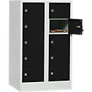 Storage cupboard, sheet steel, hinged right door, cylinder lock, 10 compartments, W 600 x H 965 mm, l. grey RAL 7035/int. black RAL 9005