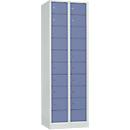Storage cupboard, sheet steel, hinged right door, cylinder lock, 20 compartments, W 600 x H 1800 mm, grey l. RAL 7035/blue col. RAL 5014