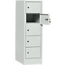 Storage cupboard, sheet steel, hinged right door, cylinder lock, 5 compartments, W 300 x H 965 mm, grey l. RAL 7035/grey l. RAL 7035