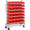 Storeroom container trolley, single sides, W 1130 x D 510 x H 1705 mm, 35 x 7,5 l red