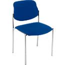 Styl visitor chair, without armrests, blue fabric, chrome-plated frame, stackable up to 6 units