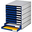styro® Drawer box Styroval Pro, 10 drawers, open, DIN C4, polystyrene, eco-grey/blue