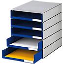 styro® Drawer box Styroval Pro, 5 drawers, open, DIN C4, polystyrene, eco-grey/blue