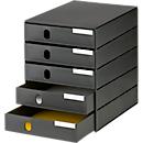 styro® Schubladenbox Styroval Pro, 5 Schubladen, geschlossen, B 243 x T 335 x H 323 mm, DIN C4, Polystyrol, stapelbar, öko-schwarz
