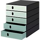 Styro Styroval Pro Color Flow drawer box, for formats up to C4, 5 closed drawers, 100 % polystyrene, green/black, color gradient