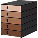 Styro Styroval Pro Color Flow drawer box, for formats up to C4, 5 closed drawers, 100 % recycled polystyrene, mocha/black, color gradient