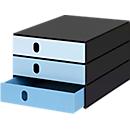 Styro Styroval Pro Color Flow ladebox, voor formaten tot C4, 3 gesloten laden, 100 % gerecycled polystyreen, blauw/zwart, kleurverloop